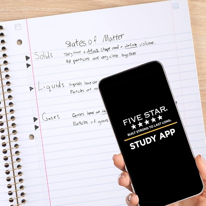 Five Star Spiral Notebook + Study App, 1 Subject, Wide Ruled, 8" x 10-1/2", 80 Sheets, Pastel Doodles (930212F-ECM)