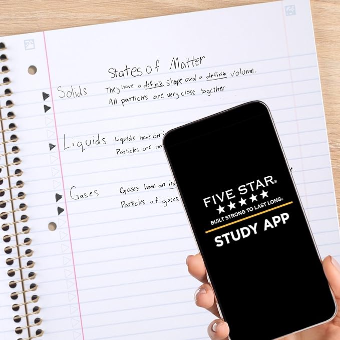 Five Star Spiral Notebook + Study App, 1 Subject, Wide Ruled, 8" x 10-1/2", 80 Sheets, Pastel Tie Dye (930210F-ECM)