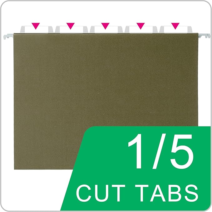25 Packs Hanging File Folders,Dark Green Letter Size File Folder,Designed for Bulky Files,Filing Cabinet,1/5 Adjustable Tabs for Office,School,Home