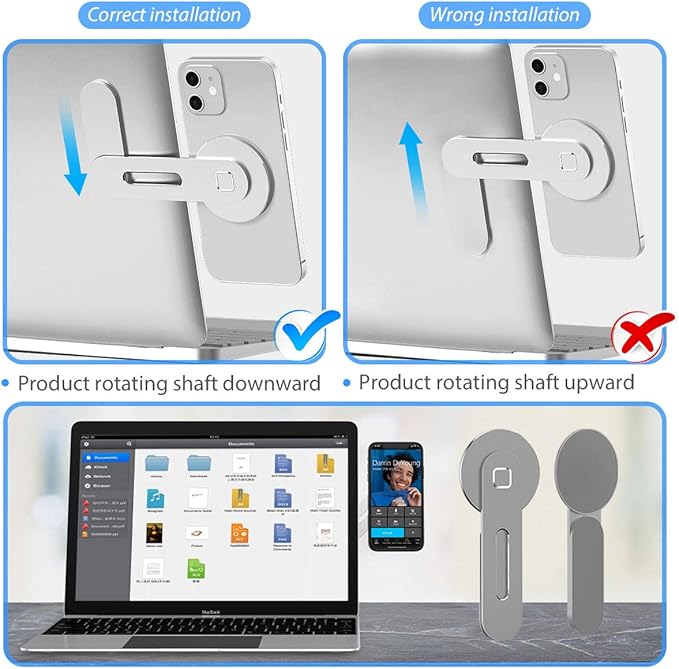 CloudValley Magnetic Phone Holder for Laptop Designed for iPhone 16/15/14/13/12 MagSafe, Adjustable Phone Monitor Side Mount, Slim Portable Foldable Computer Expansion Bracket, Silver…