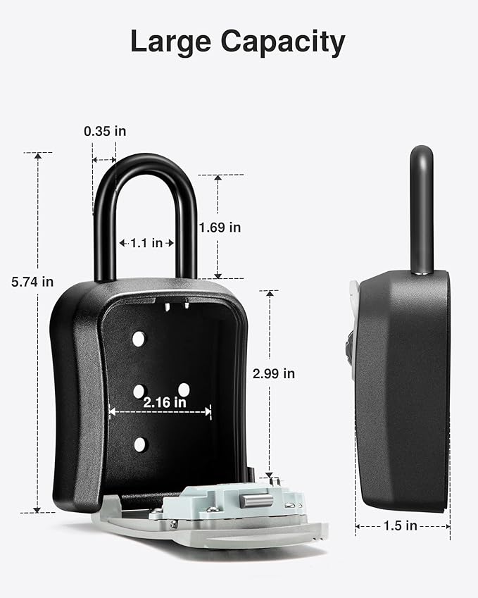 Puroma Key Lock Box, Portable Combination Lockbox Wall-Mounted Key Storage Box for House Keys, Resettable Code Safe Security Lock Box for Home, Office, Apartment Spare Key Storage (2 Pack, Gray)