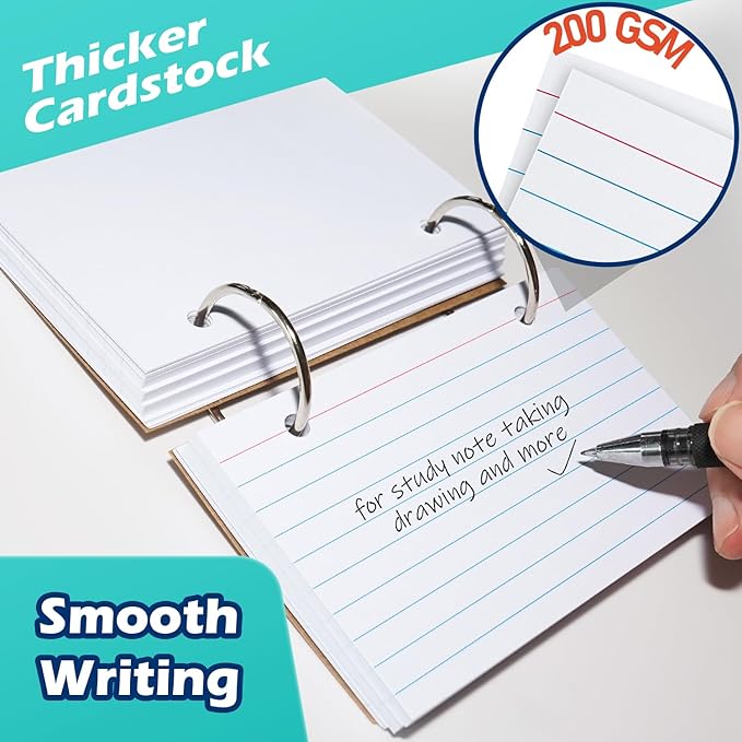 Olivo Index Card Binder Refills, White 3x5 Lined Index Cards with Ring, 2 Holes Punched, 100 Count