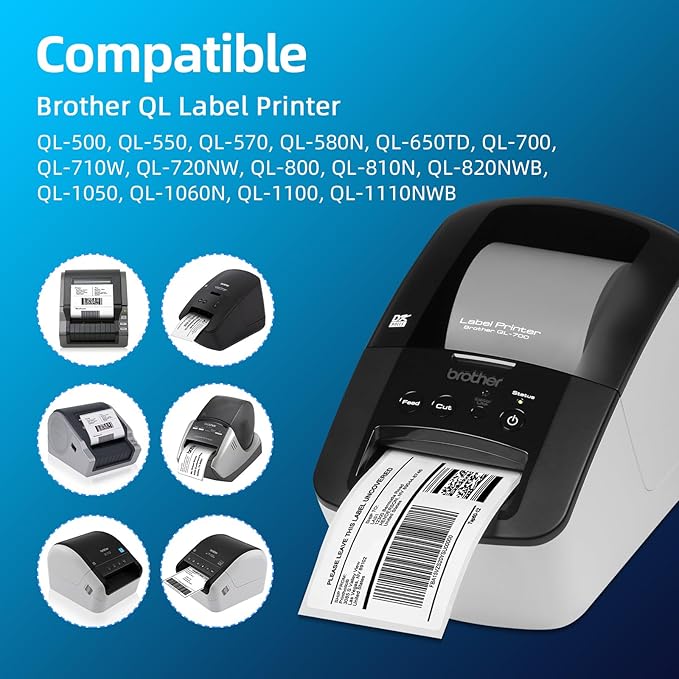 12 Rolls Compatible Shipping Labels Replacement for Brother DK-1202 (2.4" X 3.9"), Compatible with Brother QL Label Printers QL800 QL1100 with 1 Refillable Cartridge Frame