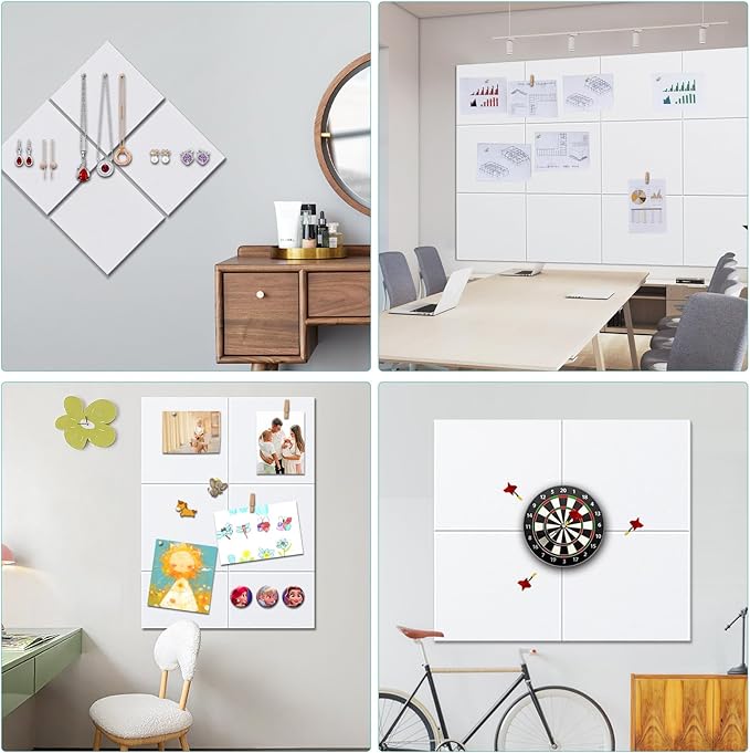 Cork Board for Walls 48" x 36" - White Bulletin Board - 12 Pack Felt Wall Tiles with Safe Removable Adhesive Tabs - Large Corkboard for Office & Home & School Decor - White
