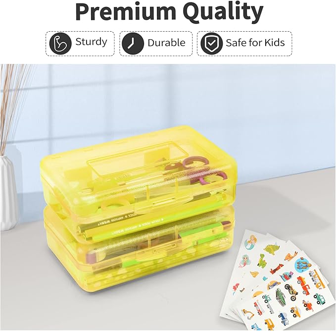 Sooez 3 Pack Pencil Case, Large Pencil Box Case, Clear Crayon Marker Box Bulk, Hard Plastic School Supplies with Snap-tight Lid, Stackable Storage Container Art Craft Organizer for Bead Pens