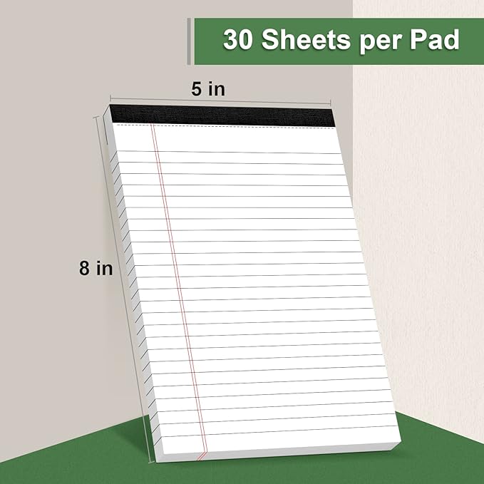 3 Pack Note Pads 5 x 8 Inch, Small Notepad, College Ruled Legal Pads, White Lined Writing Pads for Work or School, 30 Sheets/Pad, Perforated Recycled Note Paper for Note-Taking, Grocery List