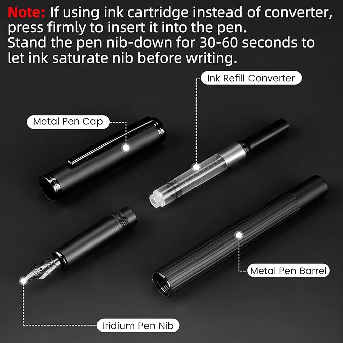 JINHAO Fountain Pen Fine Nib, Includes Ink Cartridges & Converter, Perfect Weight, Optimal Flow, No Skips