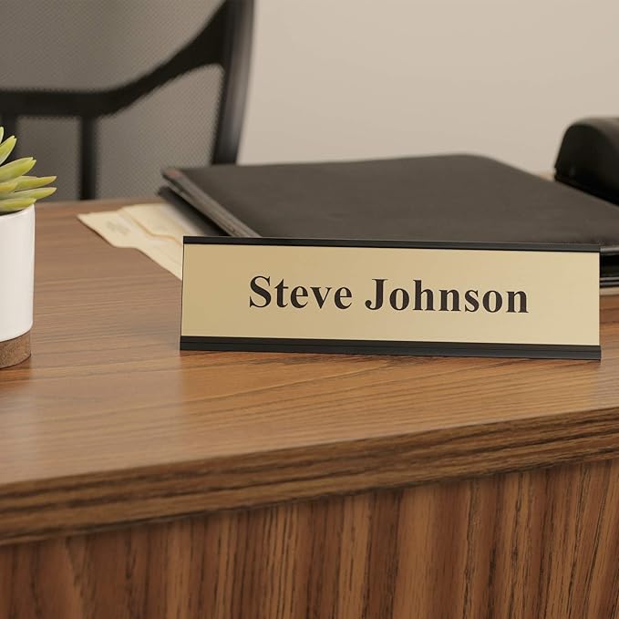 ExcelMark 2" x 8" Aluminum Name Plate Holder for Desk - Set of 5 - Office Business Door Sign Holder - Black