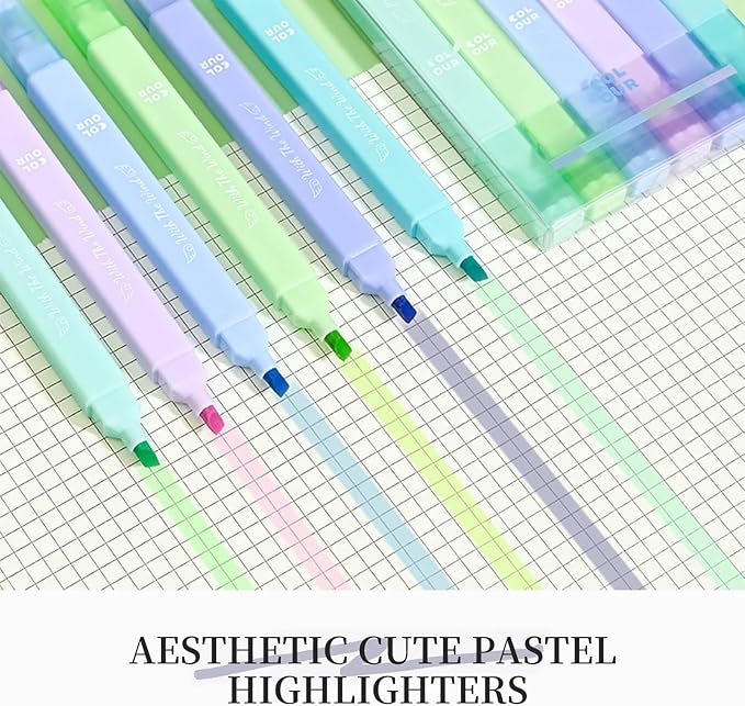 Aesthetic Cute Pastel Highlighters Set, 6 count, Mild Assorted Colors Candy Highlighters, Chisel Tip,No Bleed Bible Marker Pen, Study Journaling School Supplies Planner