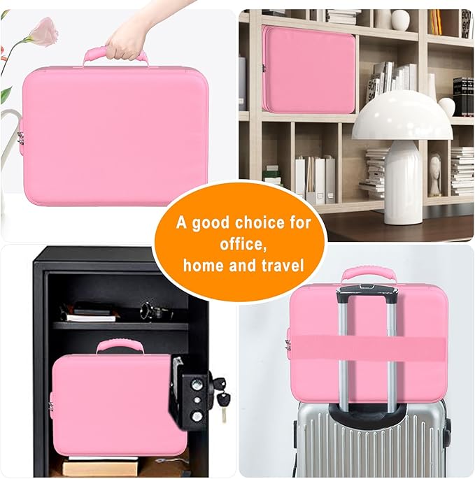 DocSafe 5200°F Document Organizer with Lock,Upgraded Heat Insulated Fireproof&Waterproof Box 8 Layers File Organizer,Portable Home Travel Safe Storage for Important Documents, Files,Pink (Soft)