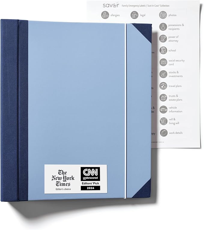 Savor | 2025 Updated Edition The Folio™ Document Organizer|Custom Dyed Cloth Bound Expanding File Folder for Important Papers, Emergency Binder,Birth Certificates,Social Security Cards, and Passports