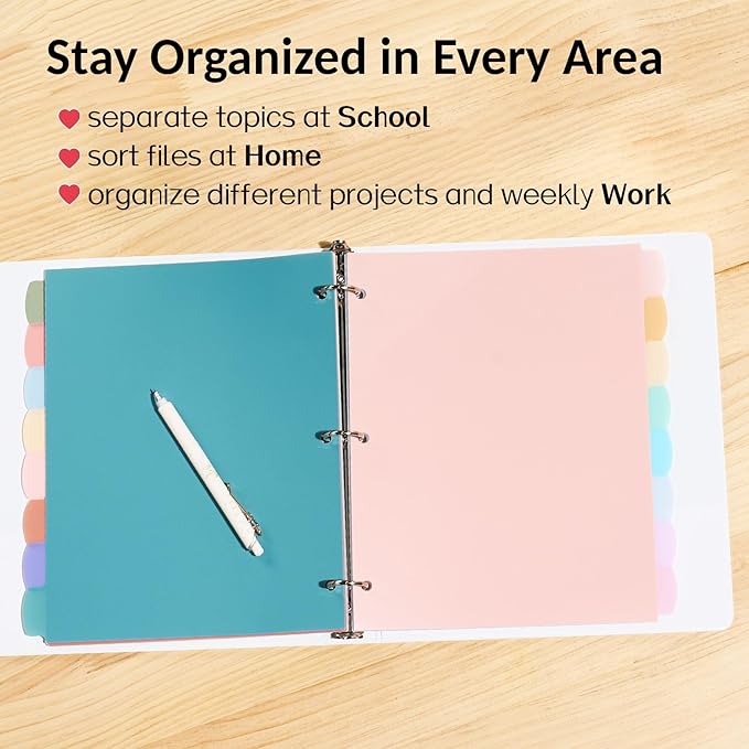 Sooez 8-Tab Durable Plastic Write & Erase Big Tab Dividers for 3 Ring Binder, Aesthetic Cute Pastel Binder Dividers for Student, Teacher, Office, Home Organizers, 6 Sets, Pastel
