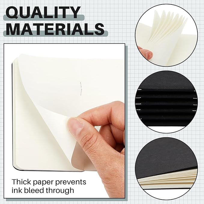 Outus 15 Pcs Mini Pocket Notebook 2.5" x 4" Small Journal Kraft Paper Notepads Bulk Softcover Pocket Notepad Memo Diary Subject Notebooks for Traveler Worker(Black,Blank Style)