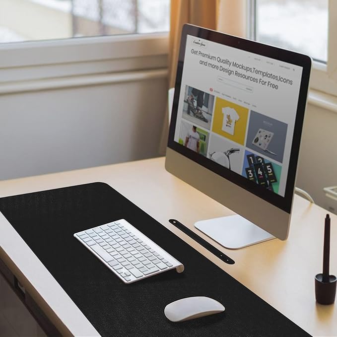 Boutilon Leather Desk Pad 30" x14",Non-Slip Mouse Pad,Office Desk Mat,Waterprooft PU Leather Desk Blotter,Desk Pad Protector,Desk Writing Pad for Home Office Decor (M-Black)
