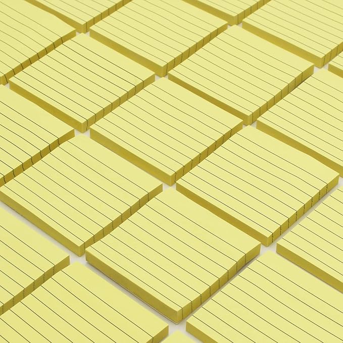 (8 Pad) Lined Sticky Notes,3x3 Inch, Self-Stick Notes, Easy to Post for School, Office, Notebook, Pastel Yellow Color Pads/Pack