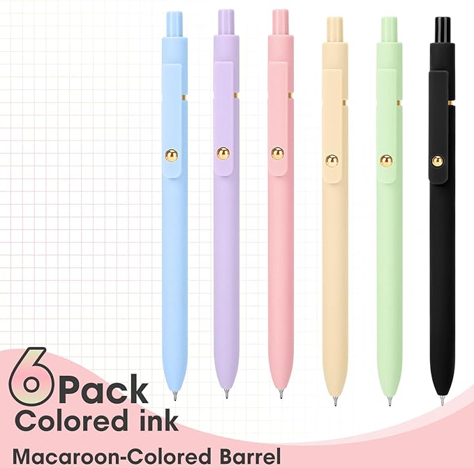 Ddaowanx Colored Gel Pens, 0.5mm Fine Point Retractable,Colorful Pens for Journaling, Teacher Must Haves,Teacher School Supplies, Gifts for Nurse Stockings Stuffers for Women(6Pcs-Aesthetic Colors)