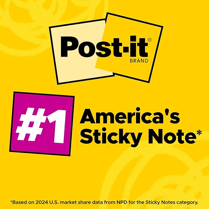 Post-it Notes, 3 in x 3 in, 18 Sticky Notes Pads, 100 Sheets per Pad, The Iconic Canary Yellow Note, School Supplies and Office Products