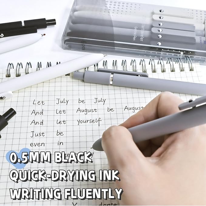 UIXJODO 6 Pcs Gel Pens 0.5mm Quick Dry Black Ink Pens Fine Point Smooth Writing Pens, Cute Office and School Supplies Gifts for Women Teacher Students (6 Pcs Black White Grey Silver)