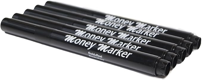 Money Marker (5 Counterfeit Pens) - Counterfeit Bill Detector Pen with Upgraded Chisel Tip - Detect Fake Counterfit Bills, Universal False Currency Pen Detector Pack