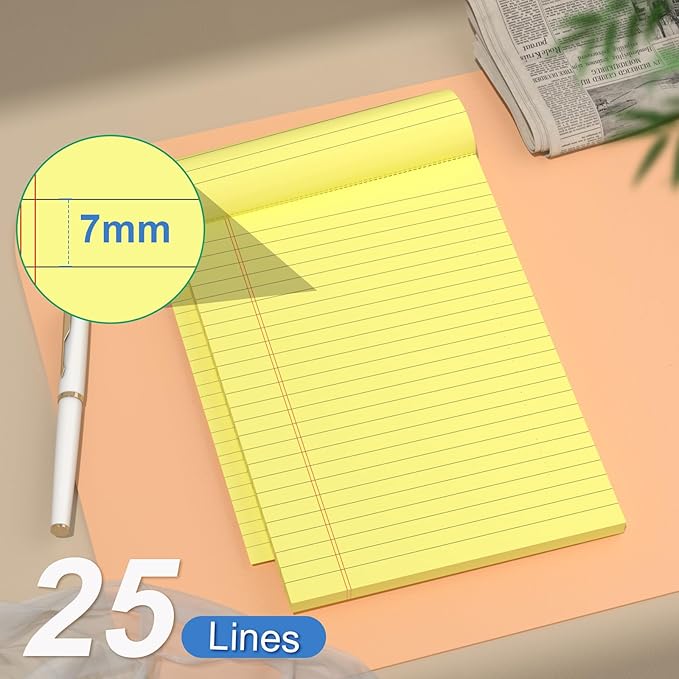 4 Pack Note Pads 5 x 8 Inch Yellow Legal Pads 5" x 8" College Ruled Writing Pads 80gsm Recycled Yellow Paper Notepad Small Legal Pads Perforated Pads of Paper 30 Sheets for To-Do Lists, Study, Office