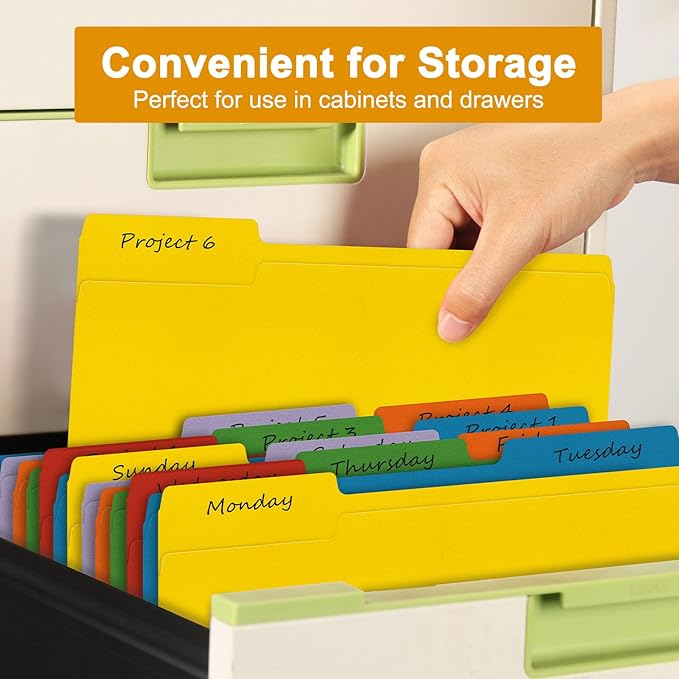ViVin File Folders, Fits 8.5 x 11 Letter Size Paper, 1/3-Cut Tabs, 120 Pack Manilla Colored File Folders, Perfect for Home, Office, and School Documents File Paper(Multicolored)