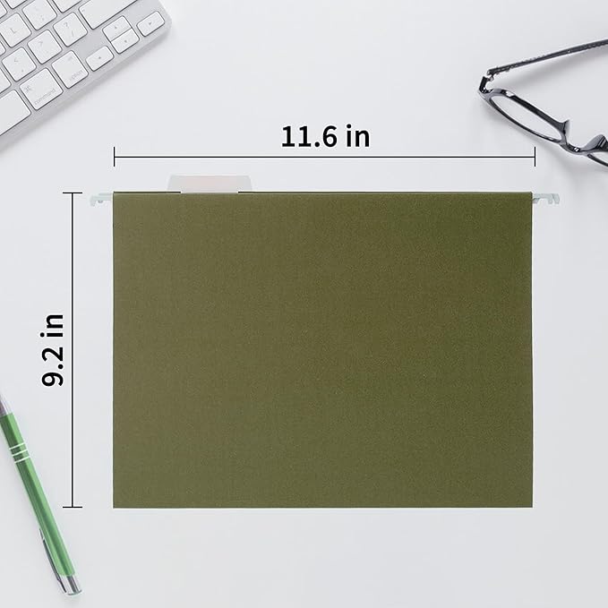 50 Packs Hanging File Folders,Dark Green Letter Size File Folders with 1/5 Adjustable Cut Tabs,Decorative,Drawer,Desk and Cabinet Use