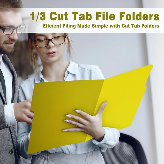File Folders,IntoJoy 120 Pack Colored File Folder Letter Size, 1/3 Cut Tab Filing Folders for Office School Business File Document Organization,Yellow