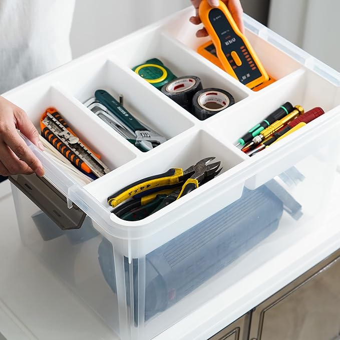Citylife 32 QT Plastic Storage Box with Removable Tray Craft Organizers and Storage Clear Storage Container for Organizing Bead, Tool, Sewing, Playdoh