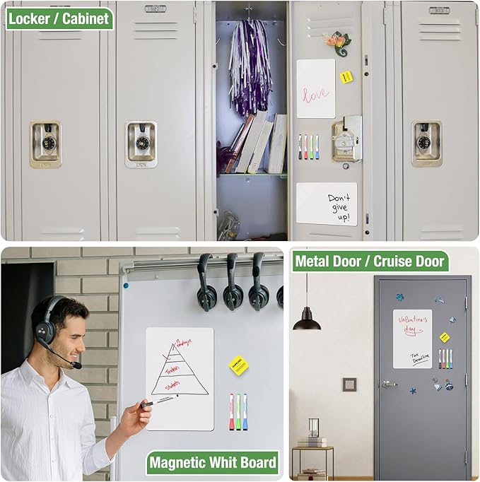 Magnetic Dry Erase Board: Small Fridge Whiteboard, Flexible Refrigerator Magnet White Board, Blank Writing Note Sheet with Kitchen Conversion Chart Magnet, 4 Markers & Eraser - 12 x 8