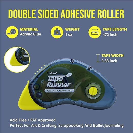 Tape Runner - Double Sided Adhesive with Dispenser Roller Included - Acid Free, Sticky, Clear & Transparent - Ideal for Scrapbooking, Crafts & More - Boomerang (417 inches per cartridge), 5 Cartridges