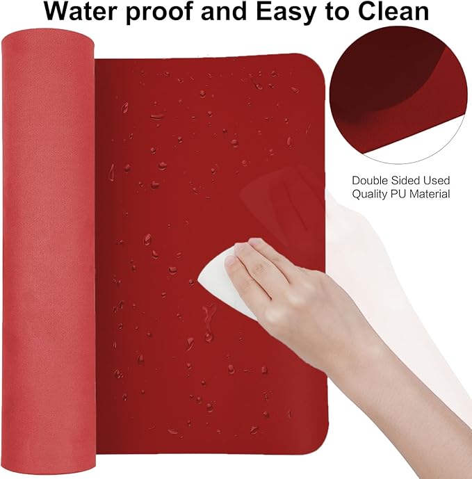 Boutilon Leather Desk Pad 35"x 17" Non-Slip Mouse Pad,Office Desk Mat,Waterprooft PU Leather Desk Blotter,Desk Pad Protector,Desk Writing Pad for Home Office Decor (L-Red,35"x 17")