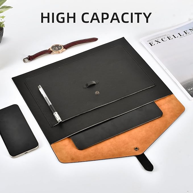 Brown Leather File Folder Letter Size, File Organizer, Important Document Folders with Pockets, Document Organizer, Laptop Sleeve Notebook Case, Paper Storage, A4 Envelopes Filing Folder