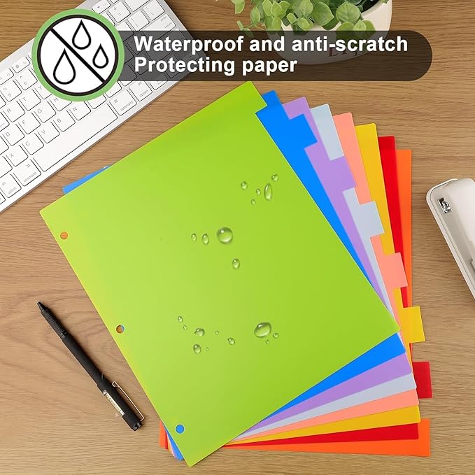 HABGP 96Pcs/12 Set 8 Tab Dividers for 3 Ring Binder, 96 Pcs Multicolor 3 Ring Binder Dividers with Tabs, Page Folder Dividers, Plastic Tabbed File Dividers with Tabs, Three Ring Binder Index Dividers