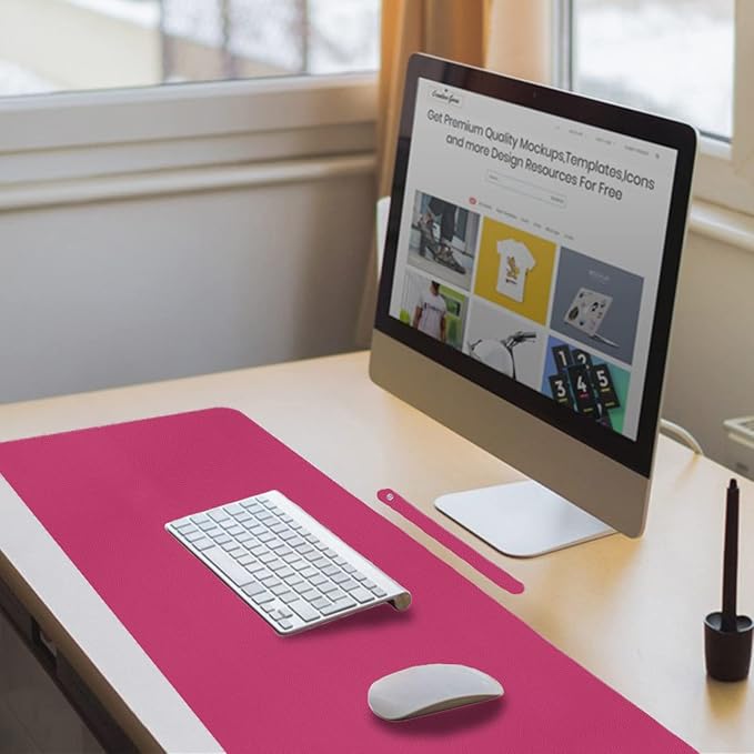 Boutilon Leather Desk Pad 35"x 17" Non-Slip Mouse Pad,Office Desk Mat,Waterprooft PU Leather Desk Blotter,Desk Pad Protector,Desk Writing Pad for Home Office Decor (L-Rose Pink,35"x 17")