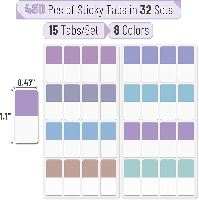Mr. Pen- Sticky Index Tabs, 480 Pcs, Pastel Sticky Tabs for Notebooks, Page Markers, Page Tabs for Binders, Page Tabs Sticky Tabs for Books, Notebook Tabs, Book Sticky Tabs for Notebooks