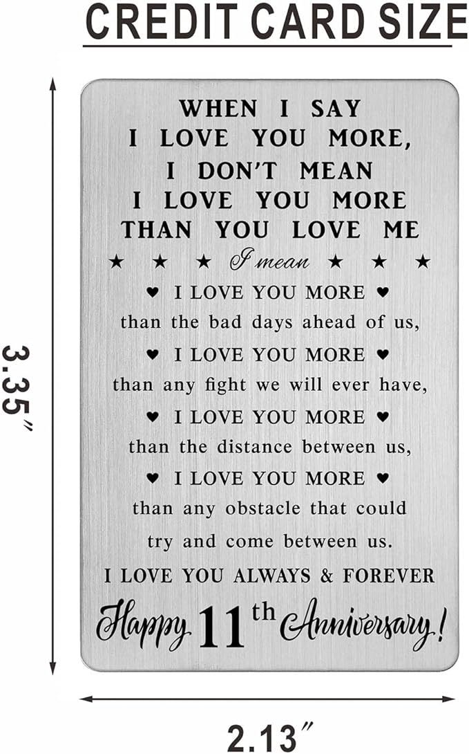 CPLJW 11th 11 Year Anniversary Card Gifts for Him Her, Steel Gifts for Men for 11th Anniversary, Eleventh Wedding Wallet Card Gift