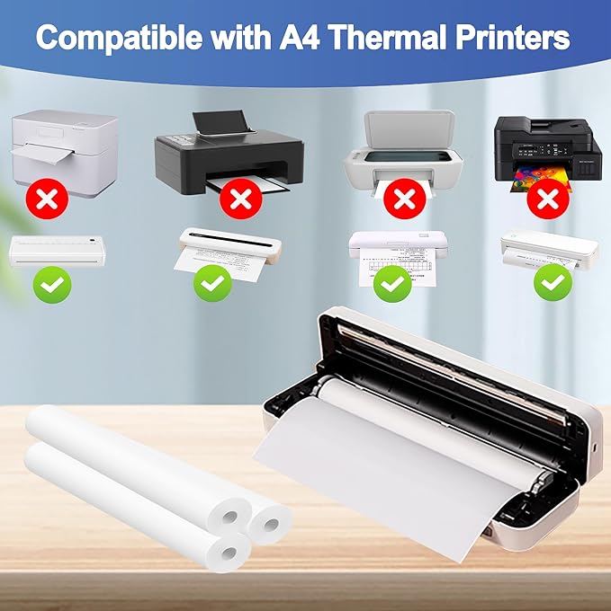 Potanro Thermal Printer Paper Printing Paper Quick-dry A4 Printing Paper Quick-dry Thermal Paper 8.3''x23'' thermal printer paper Multipurpose Thermal Paper for Thermal Printer (3 Rolls)