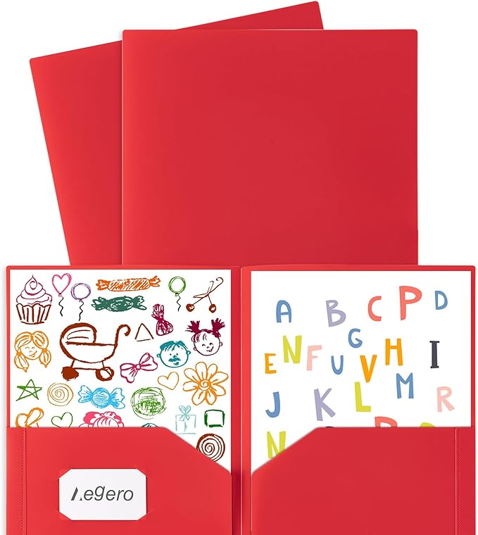 Plastic Folders with Pockets (7 Pack, Red), Durable Heavy Duty File Folders with Business Card Slot, 2-Pocket Folder for Schoolwork & Office,Letter Size