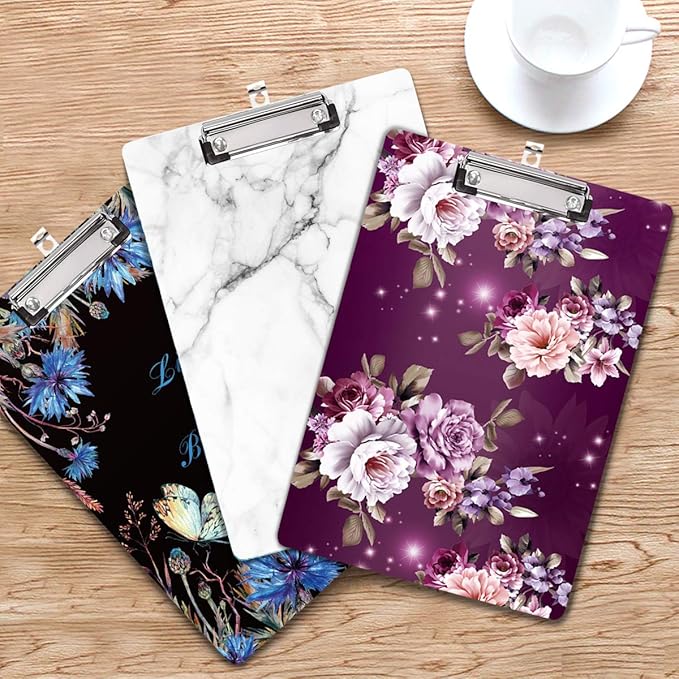 WAVEYU Clipboard, Cute Decorative Letter Size Clipboard Low Profile Paperboard Chic Design Clipboard for Students Nurse School, Home, or Office Supplies(12.5"x9"), White Marble