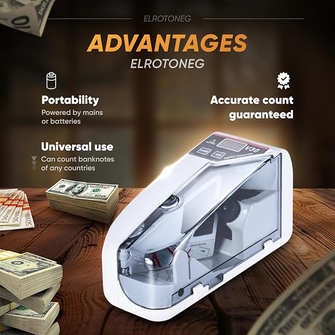 Portable сash Counter ELROTONEG V30 Money Counter with UV lamp Portable Bill Counting Machine, 600 banknotes/min