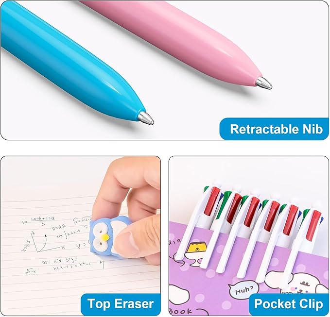 16-Pack Multicolor Ballpoint Pens. 4 color pens in one: red, blue, black, and green. It writes smoothly and is suitable for use in planners. These are 0.7mm multicolor pens.