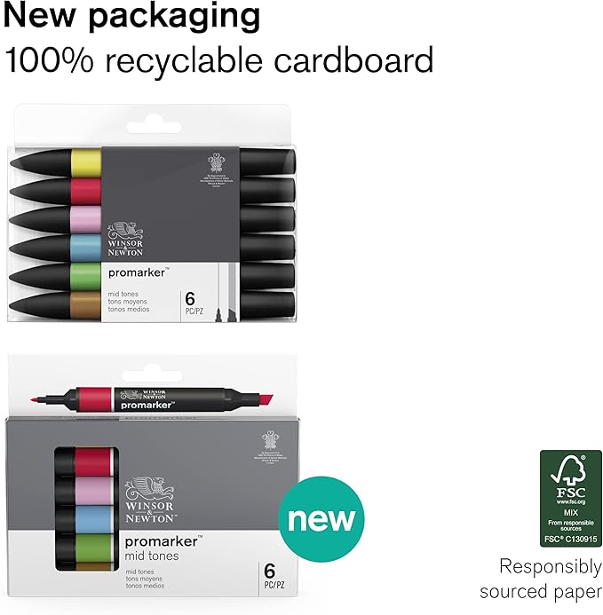 Winsor & Newton ProMarker Set, 6 Count, Pastel Tones