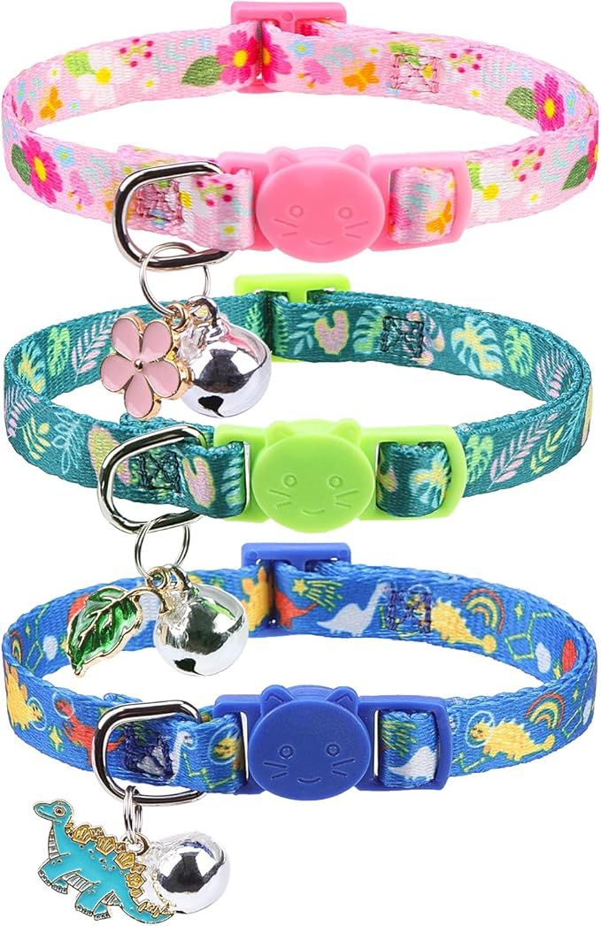 SCENEREAL Breakaway Cat Collars with Bell, 3 Pack Adjustable Safety Cat Collar for Boy and Girl Cats, Pink Cat Collar, Cute Kitten Collar for Kitty Puppy Small Pets