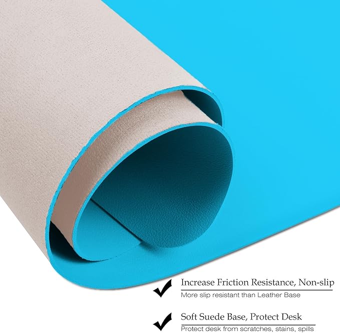 Boutilon Leather Desk Pad 47"x 24" Non-Slip Mouse Pad,Business Desk Pad,Extended Table Protector for Keyboard and Mouse,Desk Writing Pad for Office Home Working Decor (XXXL-Blue)