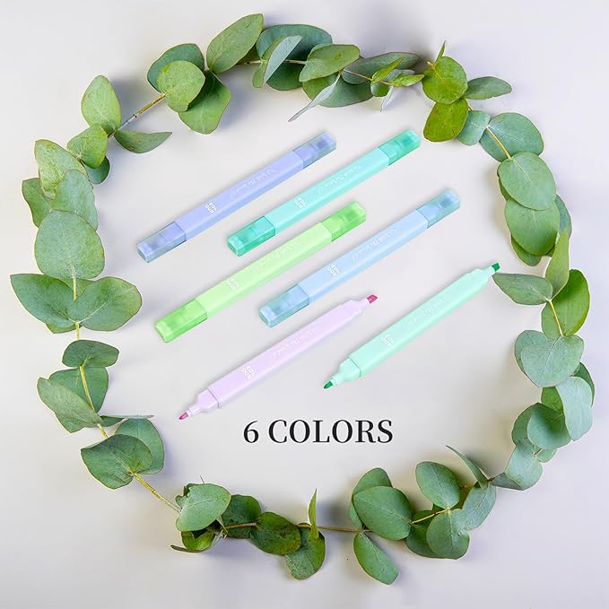 Aesthetic Cute Pastel Highlighters Set, 6 count, Mild Assorted Colors Candy Highlighters, Chisel Tip,No Bleed Bible Marker Pen, Study Journaling School Supplies Planner