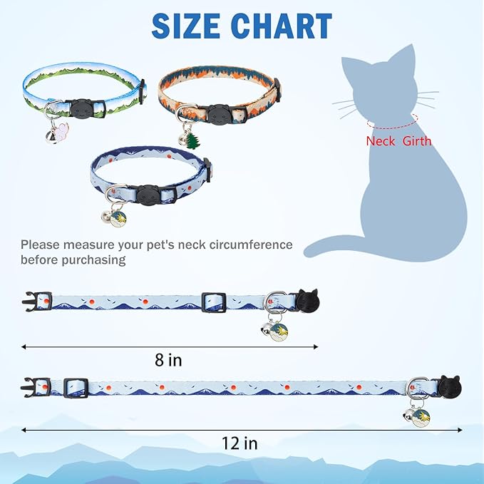 SCENEREAL Breakaway Cat Collars with Bell, 3 Pack Adjustable Safety Cat Collar for Boy and Girl Cats, Cute Kitten Collar for Cats Puppies Daily Wearing