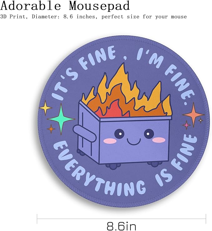 Gctriki Dumpster on Fire Mouse Pad for Desk, Funny Purple Round Mousepad for Computer Laptop Gaming, Stitched Edge Non-Slip Rubber Base, Cute Dumpster Home Office Desk Accessories Decor for Women