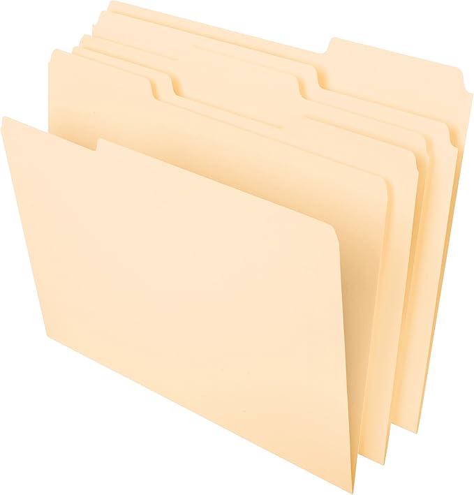 Pendaflex Recycled Hanging Folders, Letter Size, Black, 1/5 Cut, 25/BX (81605) & File Folders, Letter Size, 8-1/2" x 11", Classic Manila, 1/3-Cut Tabs in Left, Right, Center Positions, 100 Per Box