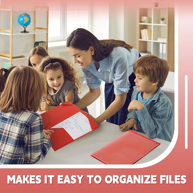 Henoyso 60 Pcs Plastic Folders with Clear Front Pockets Heavy Duty File Folders with 2 Pockets and Card Slot for Student Communication School Office Presentation Report (Red)