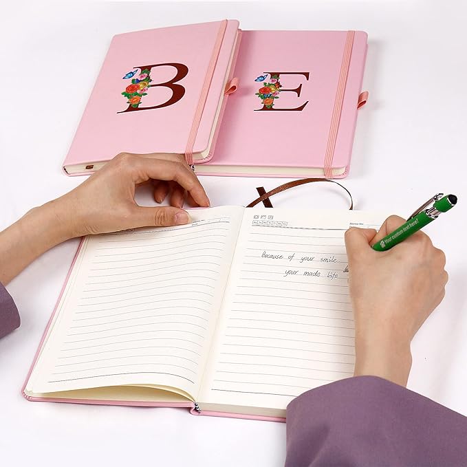 Pink Notebook for Women, 5.7"X8.3" A5 Journal Notebook with Letter R, Dual-Sided Writing Notebook with Dividers, Cute Leather Journal for Work, Business, School, Meetings, Travelers, Small Notebook
